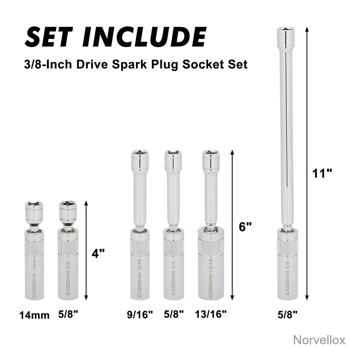 6PCS Magnetic Swivel Spark Plug Socket Set – Thin Wall 3/8" Drive, 12-Point CR-V Steel Sockets
