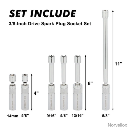 6PCS Magnetic Swivel Spark Plug Socket Set – Thin Wall 3/8" Drive, 12-Point CR-V Steel Sockets