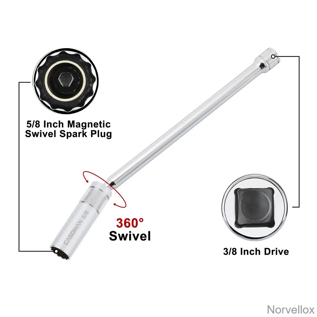6PCS Magnetic Swivel Spark Plug Socket Set – Thin Wall 3/8" Drive, 12-Point CR-V Steel Sockets