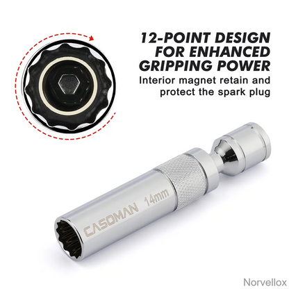 6PCS Magnetic Swivel Spark Plug Socket Set – Thin Wall 3/8" Drive, 12-Point CR-V Steel Sockets